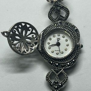VINTAGE MARCASITE bracelet watch with face cover! Very rare! Sterling silver 925